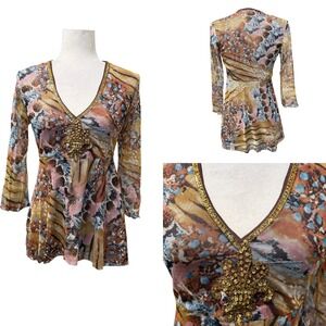 Vtg 90s STYLE Women M Boho Mesh Sheer Babydoll Sequins Fairy Grunge Whimsigoth